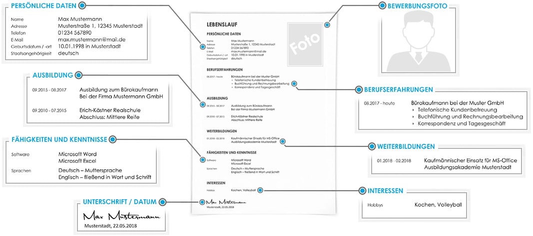 Aufbau von Lebenslauf Vorlagen
