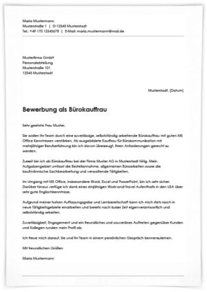 Bewerbung als Bürokauffrau