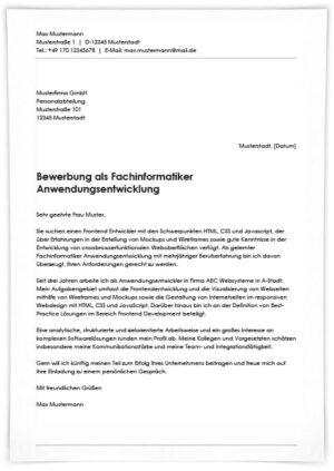 Bewerbung als Fachinformatiker Anwendungsentwicklung