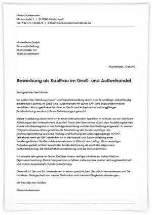 Bewerbung als Kauffrau im Groß- und Außenhandel