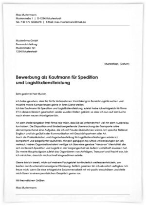 Bewerbung als Kaufmann für Spedition und Logistikdienstleistung