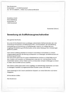 Bewerbung als Kraftfahrzeugmechatroniker