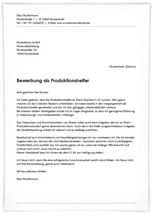 Bewerbung als Produktionshelfer