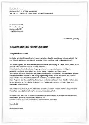 Bewerbung als Reinigungkraft