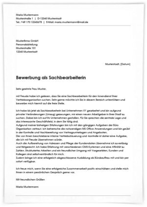 Bewerbung als Sachbearbeiterin