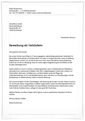 Bewerbung als Verkäuferin