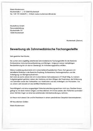 Bewerbung als Zahnmedizinische Fachangestellte